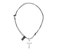 Oidea Ankh Cross Leather Cord Necklace: Gothic Punk Ancient Egyptian Ankh Cross Pendant Stainless Steel Beaded Adjustable Tie Cord Emo Necklace Religious Jewelry Gift for Women Men
