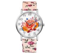 Oidea Bohemian Elastic Band Watches for Women: Big Dial Easy Reader Watch Floral Printed Leather Bracelet Watch Analog Quartz Stretch Band Ladies Wristwatches