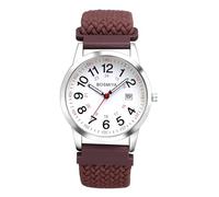 Oidea Braided Elastic Nurse Watch for Medical: 12/24 Hour Military Time Day Date Dial Second Hand Analog Casual Watch for Medical Professionals Students Doctors, Brown Band