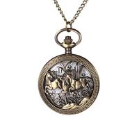 OIDEA Bronze Pocket Watch for Men: Antique Horse Pattern Pocket Watch with Chain Arabic Numerals Skeleton Dial Analog Quartz Sweater Clock Necklace Birthday Christmas Gifts for Men Women