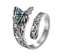 Oidea Butterfly Turquoise Spoon Ring for Women: Retro Bohemian Adjustable Open Rings Finger Thumb Wrap Band Antique Victorian Style Women's Jewelry Gifts