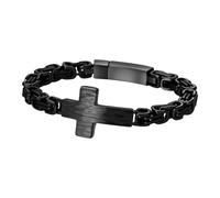 Oidea Byzantine Chain Cross Bracelet for Men: Heavy Stainless Steel Hammer Pattern Cross Link Chain Bracelet Religious Christian Jesus Faith Jewelry Gift for Him Black