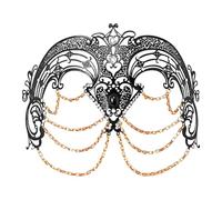 Oidea Chain Venetian Masquerade Mask, Rhinestone Chain Half Face | Black Gold Metal and Rhinestones, Openwork Chain Detail, Elastic Band, Hanging Chain, Adult Events for Costume Styling