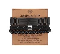 Oidea Christian Cross Bracelet Set for Men: Bible Verse Joshua 1:9 Stainless Steel Watch Band Link Bracelet Adjustable Braided Rope Beaded Bracelets Confirmation First Communion Gifts
