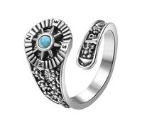 Oidea Compass Turquoise Spoon Ring for Women: Retro Bohemian Adjustable Open Rings Finger Thumb Wrap Band Antique Floral Victorian Style Women's Jewelry Gifts