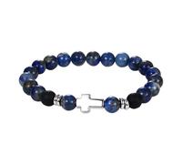 Oidea Cross Beaded Bracelet: Unisex Natural Stone Bracelet Stretch Link Chain Bracelet Catholic Christian Cross Prayer Jewelry Gifts for Women Men