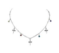 Oidea Cross Birthstone Tassel Necklace, Stainless Steel Zircon, Faith Gift