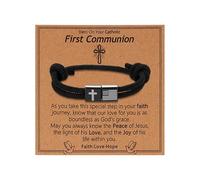 Oidea Cross Inspirational Bracelets for Men: Adjustable Stainless Steel Bible Verse Braided Cord with Christian Religious Encouragement Gifts for Confirmation First Communion Baptisms Easter