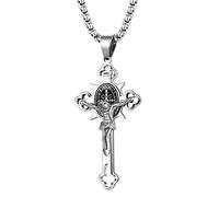 Oidea Cross Necklace - Jesus Christ on INRI Crucifix Cross Pendants Necklace for Mens Womens, Religious Jewelry Gift, with 24'' Stainless Steel Chain, Silver