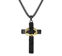 Oidea Crown of Thorns Cross Necklace for Men: Black Gold Stainless Steel Crown Cross Pendant Necklaces Christian Faith Jewelry Gifts for Mens and Womens