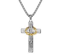 Oidea Crown of Thorns Cross Necklace for Men: Silver Gold Stainless Steel Crown Cross Pendant Necklaces Christian Faith Jewelry Gifts for Mens and Womens