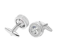 OIDEA Crystal Cufflinks for Men: Vintage Luxury Round Silver CZ Cuff Links Mens for Husband Father Wedding Groom Party Best Man Personalized Accessories Gift