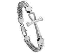 Oidea Egyptian Ankh Cross Bracelet for Men: Double Row Braided Franco Chain Bracelet Key of Life Stainless Steel Mens Bracelet Protection Amulet Jewelry Gift