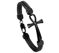 Oidea Egyptian Ankh Cross Bracelet for Men: Double Row Braided Franco Chain Bracelet Key of Life Stainless Steel Mens Bracelet Protection Amulet Jewelry Gift