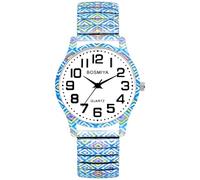 Oidea Elastic Strap Wristwatch for Womens: Boho Floral Stretch Band Watches Easy Reader Big Number Analog Quartz Bracelet Watch Expansion Band Watch