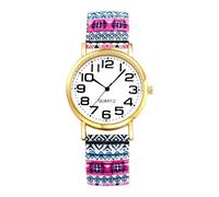 Oidea Elastic Watches for Women: Bohemia Floral Big Number Easy Reader Analog Quartz Stretch Band Ladies Watch Stainless Steel Expansion Band Wristwatch