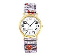 Oidea Elastic Watches for Women: Bohemia Floral Big Number Easy Reader Analog Quartz Stretch Band Ladies Watch Stainless Steel Expansion Band Bracelet Watch