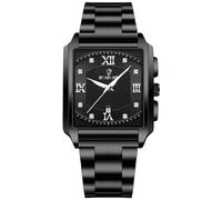 Oidea Fashion Square Men's Watches: Rhinestones Scale Analog Quartz Watches for Men Business Casual Dress Watch Waterproof Luminous Date Wristwatch Stainless Steel Strap Black