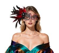Oidea Feather Masquerade Mask for Women: Lace Metal Half Face Venetian Mardi Gras Masks Party Prom Ball Costume Accessory