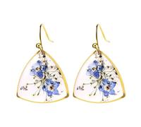 OIDEA Flower Earrings for Women: Elegant Forget Me Not Pressed Flower Earrings Stainless Steel Triangle Drop Dangle Earring Jewelry Gifts, Gold