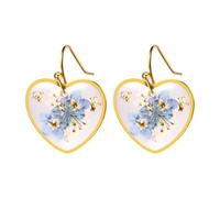 OIDEA Flower Heart Earrings for Women: Elegant Forget Me Not Pressed Flower Earrings Stainless Steel Drop Dangle Earring Jewelry Gifts, Gold