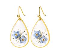 OIDEA Flower Teardrop Earrings for Women: Elegant Forget Me Not Pressed Flower Earrings Stainless Steel Drop Dangle Earring Jewelry Gifts, Gold