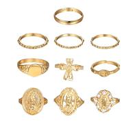 Oidea Gold Knuckle Rings Set for Women: 10PCS Vintage Virgin Mary Cross Stackable Finger Midi Rings Womens Statement Thumb Ring Pack Retro Accessories Jewlery Gifts