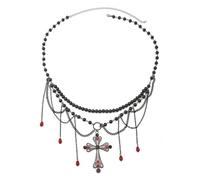 OIDEA Gothic Cross Waist Chain for Women: Punk Red Beaded Teardrop Tassel Body Chain Belt for Women Adjustable Goth Emo Rock Necklace Halloween Christmas Jewelry Gift