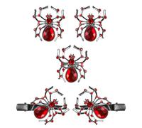 Oidea Halloween Costume Spider Jewelry Set: 2 Pcs Ruby Crystal Rhinestones Gothic Spider Stud Earrings, Spider Stretch Ring Band, 2 Pcs Spider Hair Clips for Womens