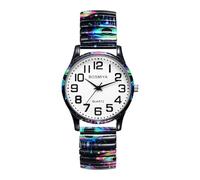 Oidea Halloween Elastic Watches for Women Men: Evil Eye Decoration Big Number Easy Reader Analog Quartz Stretch Band Watch Stainless Steel Expansion Band Ladies Wristwatch