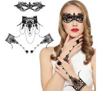 Oidea Halloween Masquerade Costume Set for Women - 3 Pcs Masquerade Mask Set Black Lace Skull Choker Necklace Rhinestones Lace Gloves Gothic Victorian Vampire Jewelry Costumes Party Cosplay Accessory