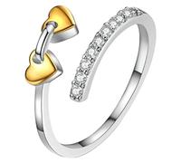 Oidea Heart-Shaped Cubic Zirconia Ring for Women: Dainty Gold Plated Stackable Open Finger Rings Statement Engagement Promise Ring Band Jewelry Gifts