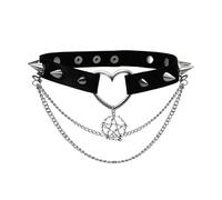 Oidea Heart-Shaped Leather Choker for Women: Black Punk Gothic Spike Choker Collar with Five-Pointed Star Pendant Adjustable Chain Necklace Jewelry Gifts