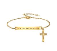 Oidea Inspirational Cross Bracelet for Women, Stainless Steel | Laser Engraved Encouragement Bar, Petite Faith Charm, Adjustable Chain, Skin Friendly Finish, for Daily and Gifting Wear