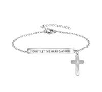 Oidea Inspirational Cross Bracelet for Women, Stainless Steel | Laser Engraved Encouragement Bar, Petite Faith Charm, Adjustable Chain, Skin Friendly Finish, for Daily and Gifting Wear