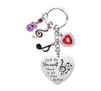 Oidea Inspirational Keychain for Music Lovers: Cool Punk Stainless Steel Red Heart-Shaped Musical Note Music Guitar Pendant Key Chain Bag Charm Appreciation Gifts