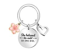 Oidea Inspirational Keychain for Women: She Believed She Could So She Did Flower Heart-Shaped Stainless Steel Motivational Key Chain Accessories Gifts for Men Women