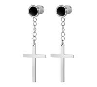 OIDEA Inverted Cross Earrings: Upside Down Cross Dangle Drop Earrings Dumbbell Pierced Tunnel Gauges Fake Gauge Stainless Steel Silver