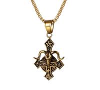 Oidea Inverted Cross Satanic Baphomet Necklace: Gold Gothic Goat Head Upside Down Cross Pendant Necklace Lucifer Pagan Amulet Satanic Jewelry Gifts for Mens Womens