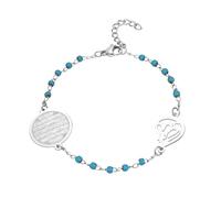 Oidea Islamic Allah Beaded Bracelets for Women: Adjustable Stainless Steel Link Chain Bracelet with Arabic Calligraphy Pendant Ramadan New Year Faith Jewerly Gifts Blue Silver