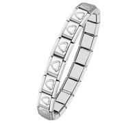 Oidea Italian Charm Bracelet: 6 Inch Classic Adjustable 9mm Width Heart 18 Modular Link Bracelet for Women Men Stainless Steel Interlocking Bracelets Jewelry Gifts Silver