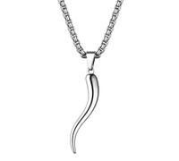 Oidea Italian Horn Necklace for Men Women: Silver Tone Lucky Amulet Cornicello Pendant Necklaces Stainless Steel Protection Jewelry Gifts Chain Length 21.65"