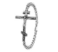 Oidea Jesus Christ Crucifix Cross Bracelet: Silver Stainless Steel Jesus Orthodox Cross Link Chain Bracelets Religious Christian Prayer Jewelry Gifts for Mens Womens