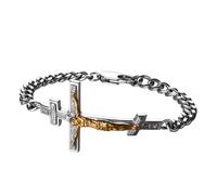 Oidea Jesus Christ Crucifix Cross Bracelet: Stainless Steel Jesus Orthodox Cross Link Chain Bracelets Religious Christian Prayer Jewelry Gifts for Mens Womens, Silvergold