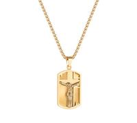 Oidea Jesus Crucifix Cross Necklace: Gold Cross Necklace for Men Stainless Steel Dog Tag Pendant Necklace Christian Jewelry for Men