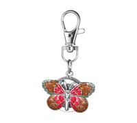 Oidea Keychain Clip on Watch: Unisex Portable Vintage Butterfly Pendant Arabic Numerals Easy Reader Analog Quartz Pocket Watch Gifts for Women and Men Red