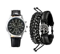 Oidea Leather Men's Watch Bracelet Set: Chronograph Quartz Analog Wrist Watches for Men Multi Layer Braid Life Tree Leather Bracelet Valentine's Day Gift for Him