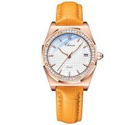 Oidea Leather Watches for Women: Vintage Octagonal Diamond Bezel Analog Quartz Wrist Watches Soft Orange Strap Business Casual Dress Waterproof Date Luminous Dial Ladies Wristwatch