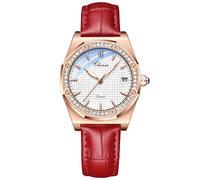 Oidea Leather Watches for Women: Vintage Octagonal Diamond Bezel Analog Quartz Wrist Watches Soft Red Strap Business Casual Dress Waterproof Date Luminous Dial Ladies Wristwatch