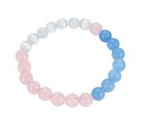 Oidea Love Bracelet for Women: Blue Pink and White Cat's Eye Natural Stone Beads with Stretch Cord Romantic Love Women's Bracelet Valentine's Day Gifts